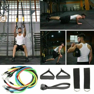 11pcs Resistance Band Set Yoga Pilates Tube Workout Bands Fitness Heavy Duty CA