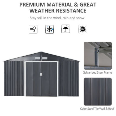 11&apos; x 13&apos; Garden Storage Tool Shed Double Sliding Door 4 Ventilation Slots