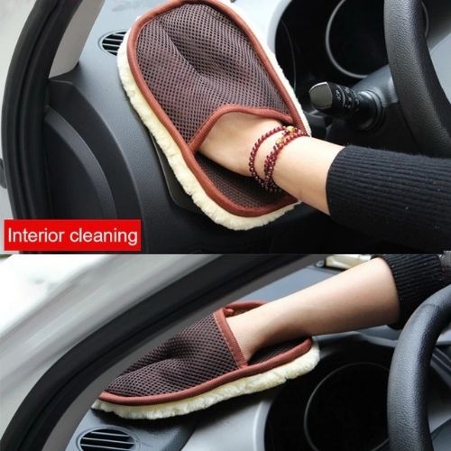 Car Care Washing Artificial Wool Glove Pad Brush Cleaning Waxing Tool Black/Blue