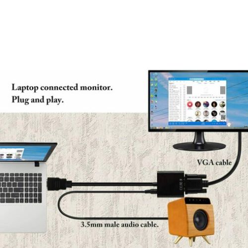 HDMI To VGA Cable Adapter Converter 1080P Video Cable + Audio For Computer