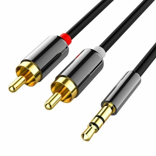 New Premium Stereo Audio 3.5mm Aux Jack to 2 RCA  Gold Plated Cable 1M-5M