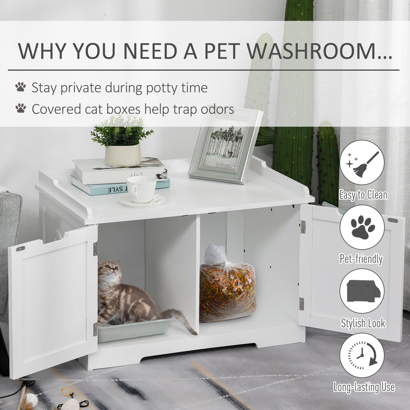 Wood Kitty Washroom Home with Tabletop and Storage Rack with Magnetic Doors