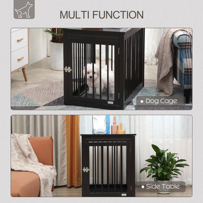 Wooden Dog Crate Furniture End Table Pet Kennel w/ Door Safety Lock
