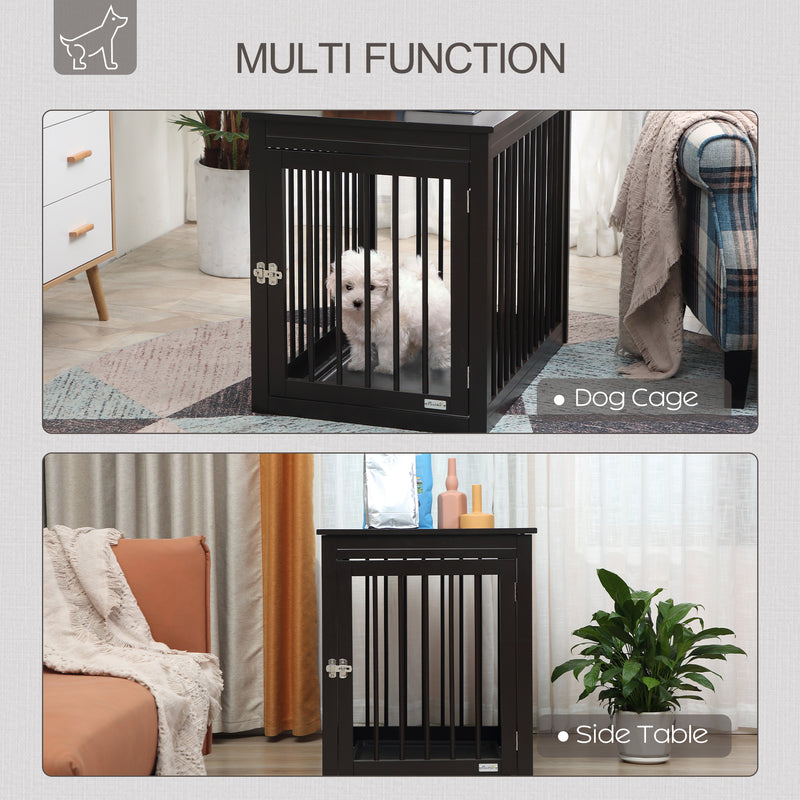 Wooden Dog Crate Furniture End Table Pet Kennel w/ Door Safety Lock