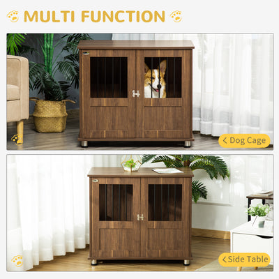 Medium Wooden Furniture Style Dog Crate w/ Double Door, Indoor End Table