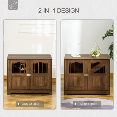 Wooden Dog Cage Furniture Style Pet Kennel Crate w/ Windows and Lockable Doors