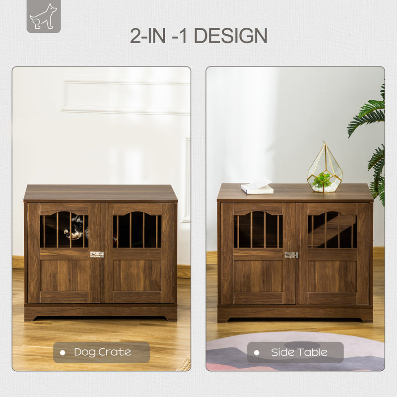 Wooden Dog Cage Furniture Style Pet Kennel Crate w/ Windows and Lockable Doors