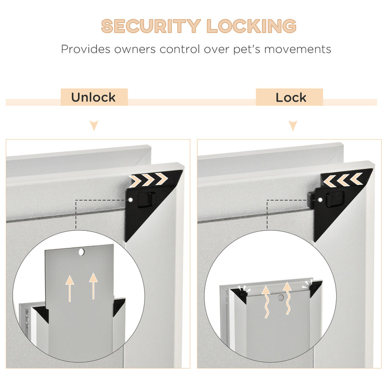 2 Way Locking Pet Door, Aluminium Cat Flap, w/ Magnetic Closure