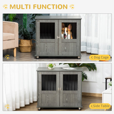 Medium Wooden Furniture Style Dog Crate w/ Double Door, Indoor End Table