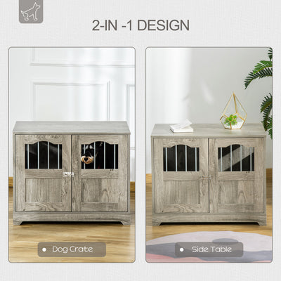 Wooden Dog Cage Furniture Style Pet Kennel Crate w/ Windows and Lockable Doors