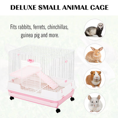 32&quot;H 2-level Rabbit Cage Indoor Small Animal Hutch Ferret House Habitat Metal