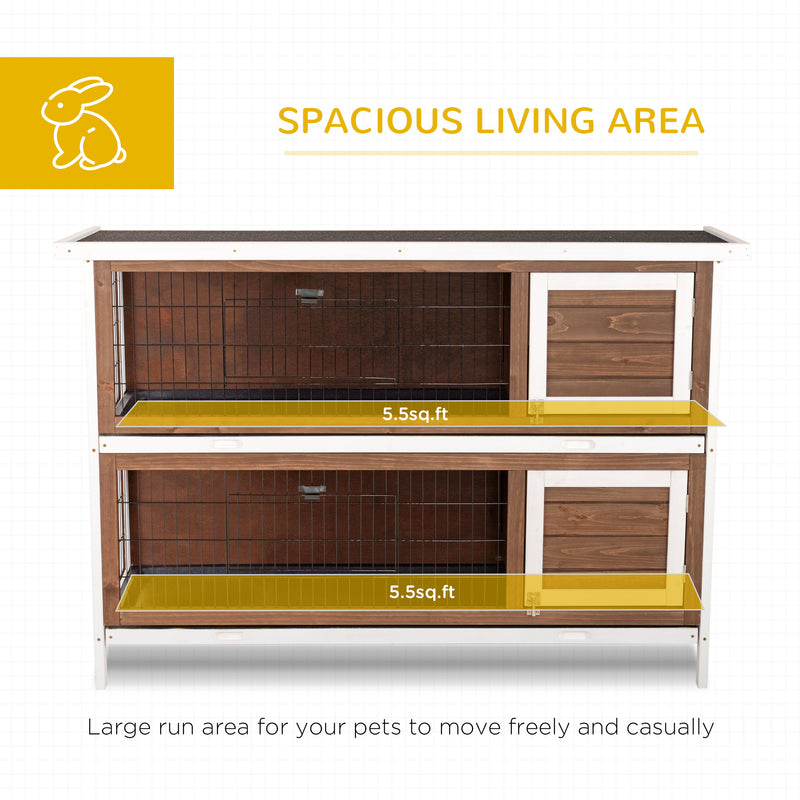 Wooden Rabbit Hutch w/ Dividers Asphalt Roof for Small Animals &amp; Outdoors