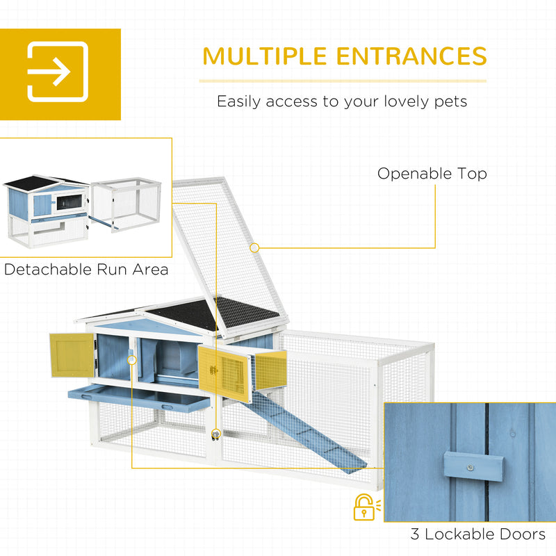 2-Story Rabbit Hutch Outdoor w/ Slide Out Tray, Detachable Run, Ramp