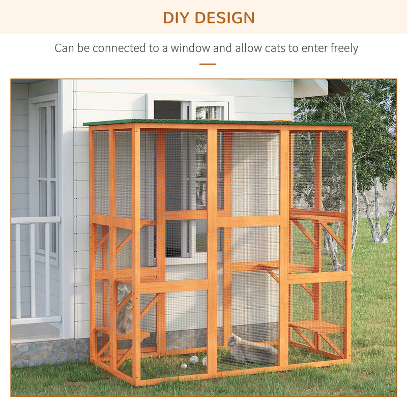 Large Catio Enclosure Shelter Cage w/ Weather Protection, 6 Cat Platforms