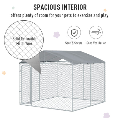 PawHut Dog Kennel Galvanized Steel Fence with Cover Outdoor