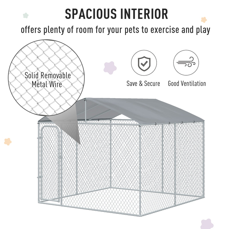 PawHut Dog Kennel Galvanized Steel Fence with Cover Outdoor