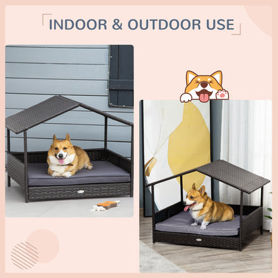 Wicker Pet House Dog Bed for Indoor/Outdoor Rattan Furniture with Cushion