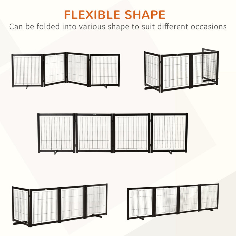 Freestanding Folding Pet Gate 4 Panels Dog Puppy Barrier with Support Feet