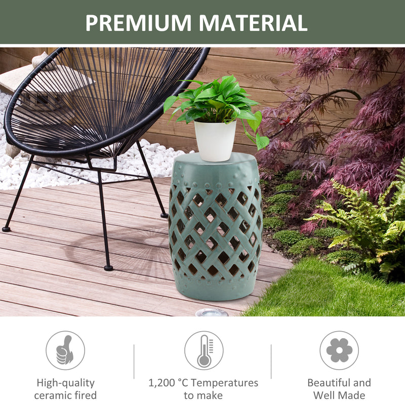 13" Ceramic Indoor Outdoor Patio Lattice Garden Stool End Table Garden Decor