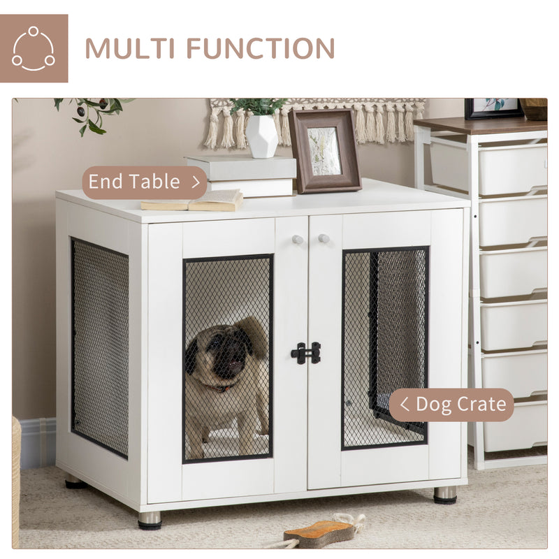 Dog Kennel Furniture W/ Double Doors Cushion for Medium Dogs