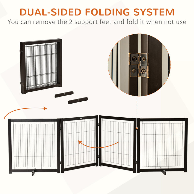 Freestanding Folding Pet Gate 4 Panels Dog Puppy Barrier with Support Feet