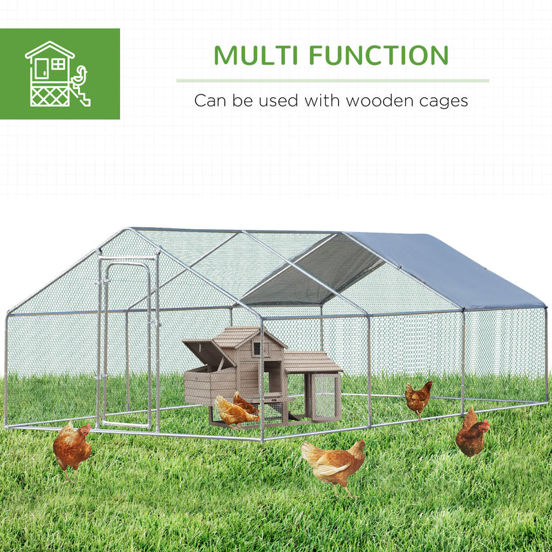 Chicken Cage Enclosure Pet Backyard Coop with Cover, Silver