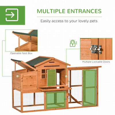 76" Wooden Chicken Coop Hen House with Outdoor Run Nesting Box Slide-out Tray