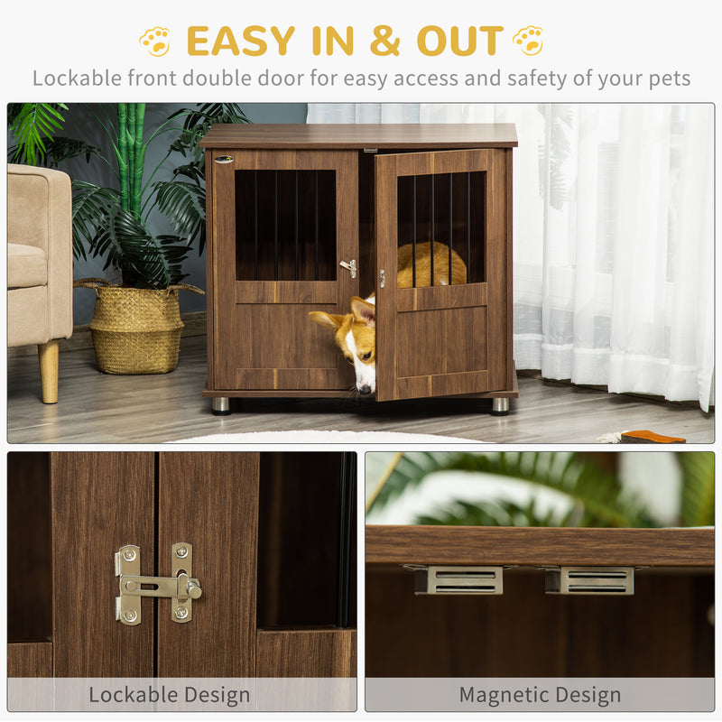 Medium Wooden Furniture Style Dog Crate w/ Double Door, Indoor End Table