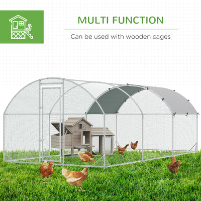 Metal Chicken Coop 1 Room Walk-in Enclosure Hen House w/ Water-Resist Cover