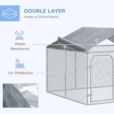 PawHut Dog Kennel Galvanized Steel Fence with Cover Outdoor