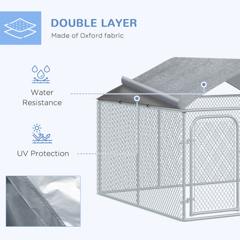 PawHut Dog Kennel Galvanized Steel Fence with Cover Outdoor