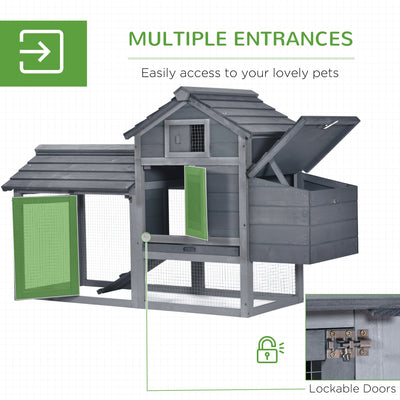 59&quot; Wooden Outdoor Hen House Small Animal Livestock Cage Enclosure with Run