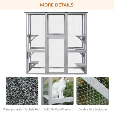 Large Catio Enclosure Shelter Cage w/ Weather Protection, 6 Cat Platforms