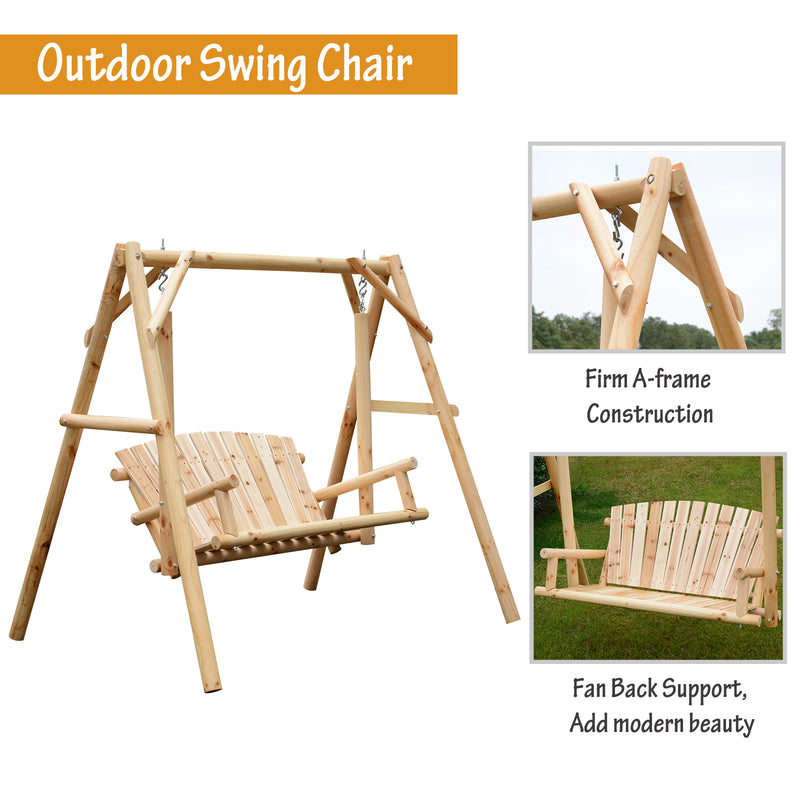 Freestanding Wood Adirondack Swing Rustic Farmhouse Style 2 Person