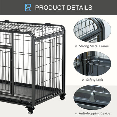 Indoor Grey Puppy Kennel w/ 4 Wheels &amp; Easy Folding Design