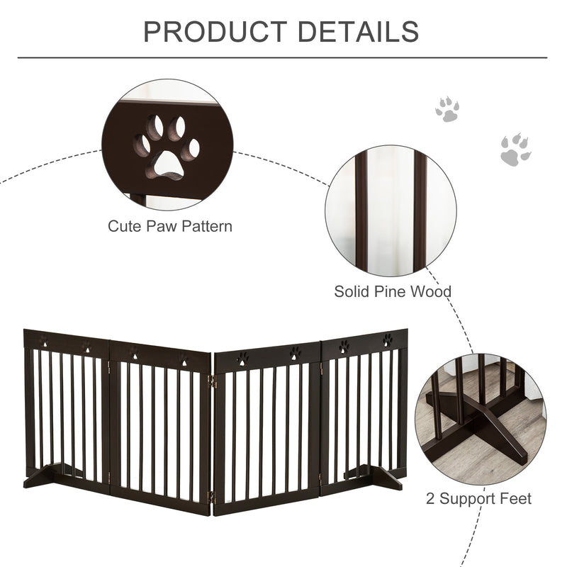 Freestanding Pet Gate w/ Two-Way Hinges Short Paw Printed Wooden Dog Gate