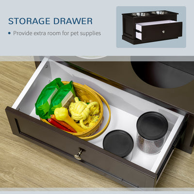 Elevated Dog Bowls Feeding Station w/ Stainless Steel Bowls Storage Drawer