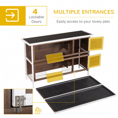 Wooden Rabbit Hutch w/ Dividers Asphalt Roof for Small Animals &amp; Outdoors