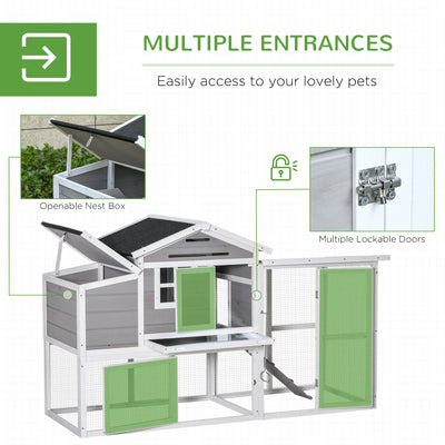 76" Wooden Chicken Coop Hen House with Outdoor Run Nesting Box Slide-out Tray