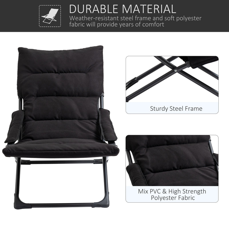 Sling Fabric Lounge Chair Folding Sun Lounger w/Padded Cushion,Armrest