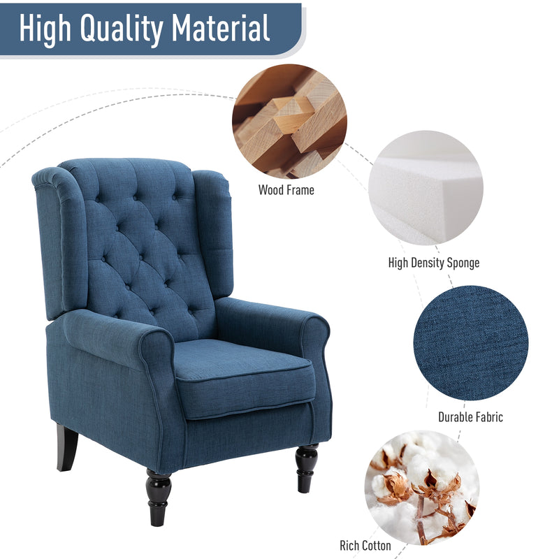 Fabric Tufted Club Accent Chair with Wooden Legs