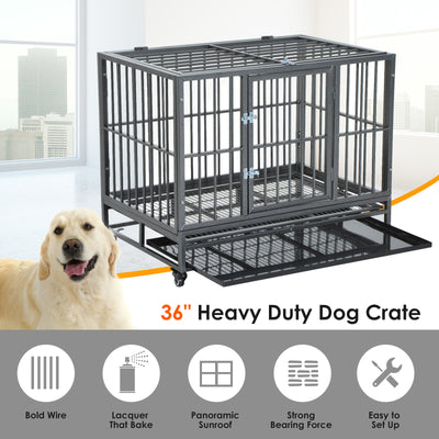 Heavy Duty Dog Pet Crate Kennel Cage Playpen Metal W/ Tray Castor