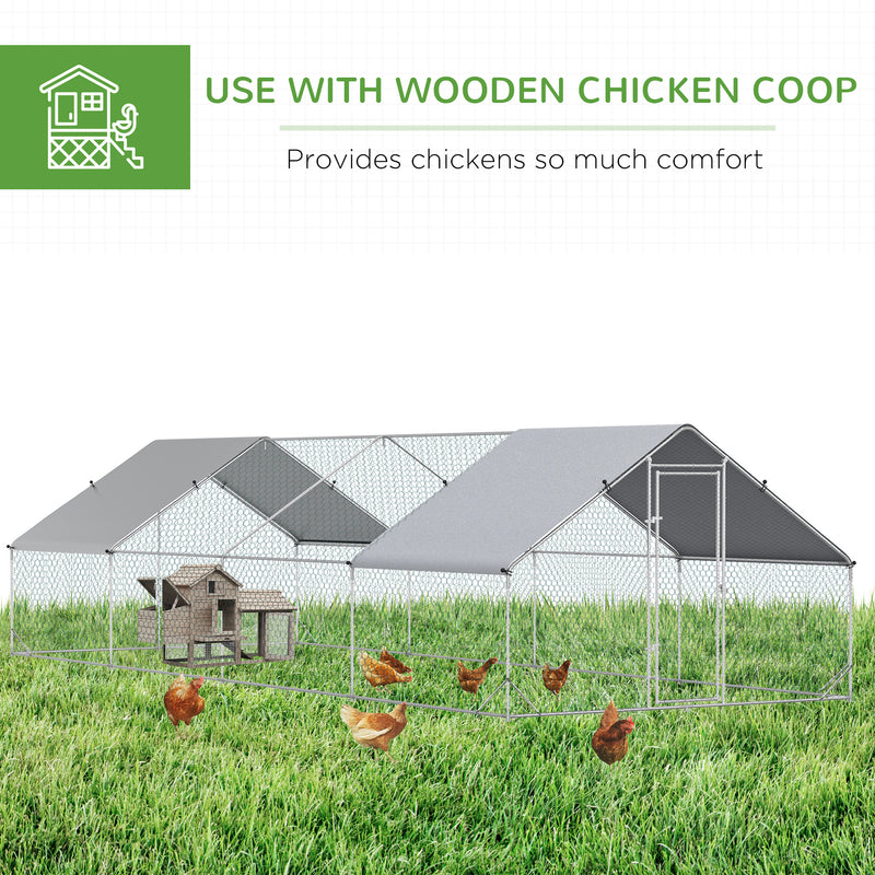 Galvanized Large Metal Chicken Coop Walk-in Enclosure with Cover for Outdoor