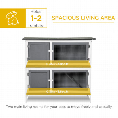 Solid Wood Rabbit/Bunny Hutch with 2 Large Main Rooms