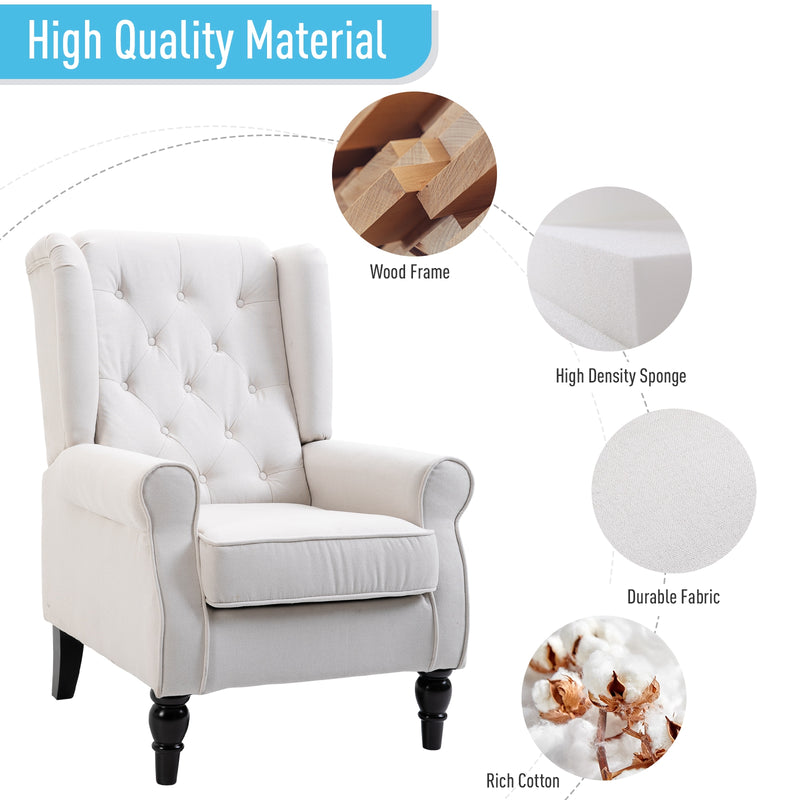 Fabric Tufted Club Accent Chair with Wooden Legs