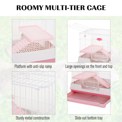 32&quot;H 2-level Rabbit Cage Indoor Small Animal Hutch Ferret House Habitat Metal