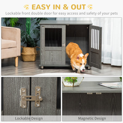 Medium Wooden Furniture Style Dog Crate w/ Double Door, Indoor End Table