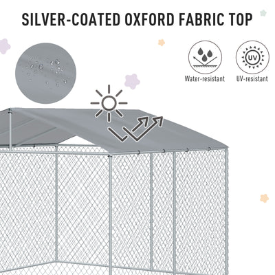 PawHut Dog Kennel Galvanized Steel Fence with Cover Outdoor
