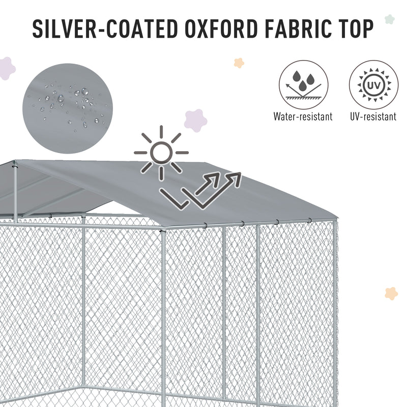PawHut Dog Kennel Galvanized Steel Fence with Cover Outdoor