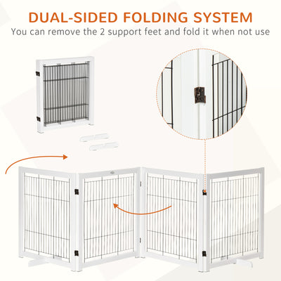 Freestanding Folding Pet Gate 4 Panels Dog Puppy Barrier with Support Feet